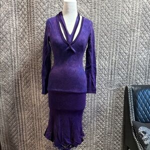 Elegant Purple Midi Dress 100% Cashmere.Hand Tie Dye.One of the kind unique .